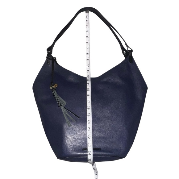 Like New Lucky Brand Azbi Genuine Leather Shoulder Bag Tote Elegant Navy Black - Picture 14 of 14